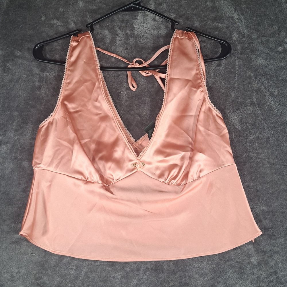 Wild Fable Pink Satin Lace Rosette Tie‎ Back Camisole Top Coquette Balletcore